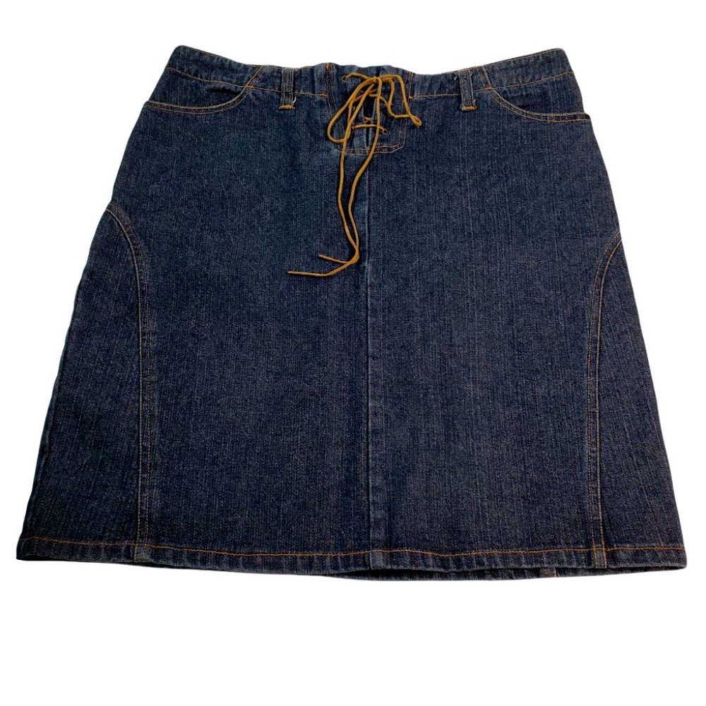 CLIO Dark Denim Mini Skirt Size 8 Lace Front Closure Straight Great Condition!